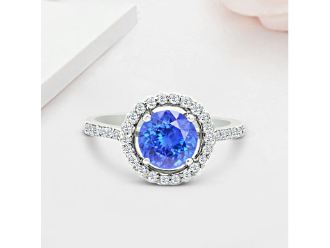 14K White Gold Round Tanzanite and Diamond Ring, 1.59ctw