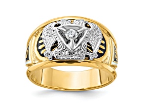 10K Two-tone Yellow and White Gold Men's Enamel and Diamond 32nd Scottish Rite Masonic Ring 0.103ctw