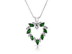 Emerald and Diamond Heart Shape Pendant in 14k White Gold