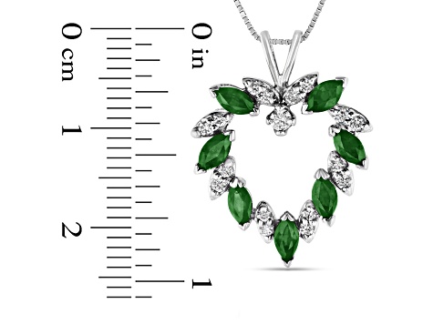 Emerald and Diamond Heart Shape Pendant in 14k White Gold