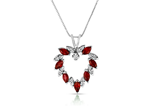 Ruby and Diamond Heart Shape Pendant in 14k White Gold