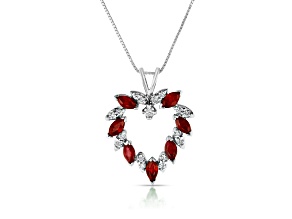 Ruby and Diamond Heart Shape Pendant in 14k White Gold