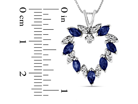 Blue Sapphire and White Diamond Heart Shape Pendant in 14k White Gold