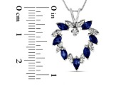 Blue Sapphire and White Diamond Heart Shape Pendant in 14k White Gold