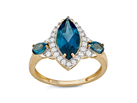Marquise London Blue Topaz 10K Yellow Gold Ring 2.30ctw