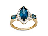 Marquise London Blue Topaz 10K Yellow Gold Ring 2.30ctw