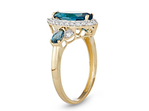 Marquise London Blue Topaz 10K Yellow Gold Ring 2.30ctw