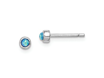 Picture of Rhodium Over Sterling Silver Polished 3mm Created Opal Round Stud Earrings