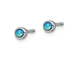 Rhodium Over Sterling Silver Polished 3mm Created Opal Round Stud Earrings