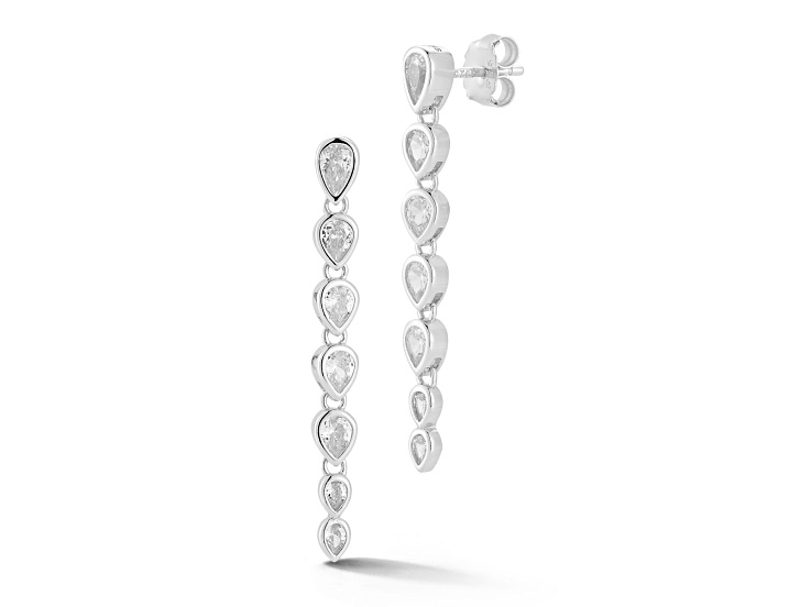 Rachel Zoe Rhodium Over Sterling Silver Cubic Zirconia Pear Shaped Bezel Dangle Earrings