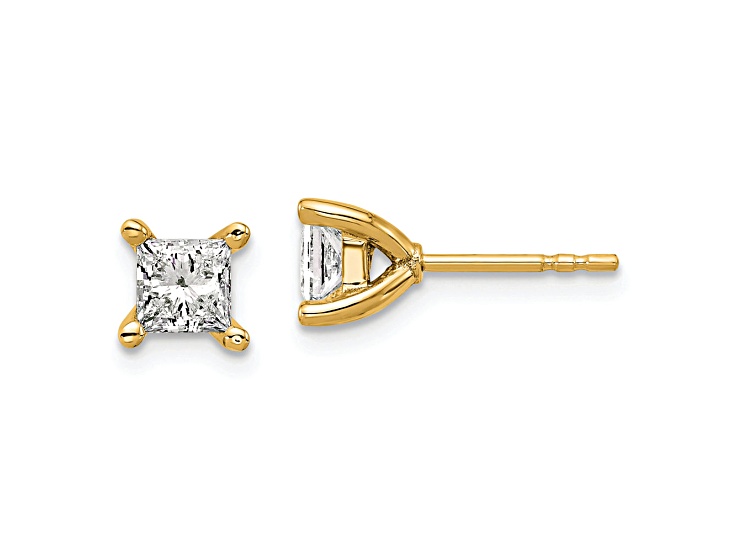 Princess Cut White Lab-Grown Diamond G-H SI 14K Yellow Gold Solitaire Stud Earrings 1.00ctw