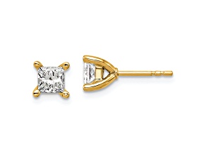 14K Yellow Gold 1ct. VS/SI GH+, Lab Grown Princess Diamond 4 Prong Earrings