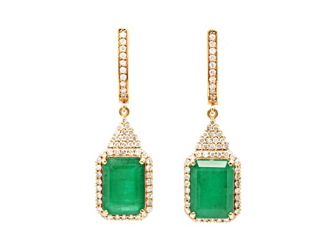 9.12 Ctw Emerald and 0.89 Ctw White Diamond Earring in 14K YG