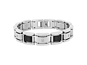 0.10ctw Diamond Stainless Steel Carbon Fiber Link Bracelet