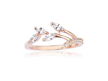 Picture of White Sapphire 14K Rose Gold Over Sterling Silver Dainty Leaf Design Ring, 0.45ctw