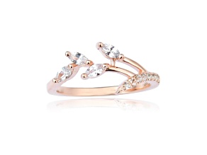 White Sapphire 14K Rose Gold Over Sterling Silver Dainty Leaf Design Ring, 0.45ctw