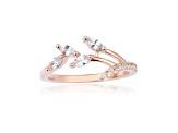 White Sapphire 14K Rose Gold Over Sterling Silver Dainty Leaf Design Ring, 0.45ctw