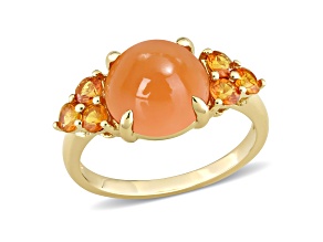 Orange Moonstone and Sapphire 14K Yellow Gold Ring 5.40ctw
