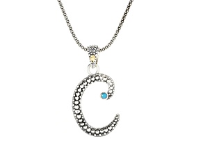 Silver Treasures by Samuel B. Sleeping Beauty Turquoise Sterling Silver and 18K Gold "C" Pend W/Chn