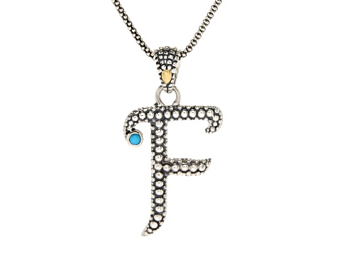 Silver Treasures by Samuel B. Sleeping Beauty Turquoise Sterling Silver and 18K Gold "F" Pend W/Chn