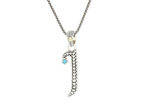 Silver Treasures by Samuel B. Sleeping Beauty Turquoise Sterling Silver and 18K Gold "I" Pend W/Chn