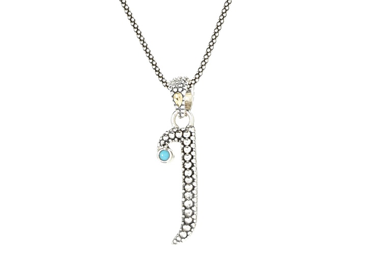 Silver Treasures by Samuel B. Sleeping Beauty Turquoise Sterling Silver and 18K Gold "I" Pend W/Chn