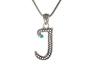 Silver Treasures by Samuel B. Sleeping Beauty Turquoise Sterling Silver and 18K Gold "J" Pend W/Chn