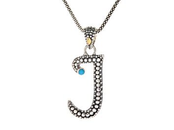 Picture of Silver Treasures by Samuel B. Sleeping Beauty Turquoise Sterling Silver and 18K Gold "J" Pend W/Chn