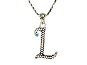 Silver Treasures by Samuel B. Sleeping Beauty Turquoise Sterling Silver and 18K Gold "L" Pend W/Chn