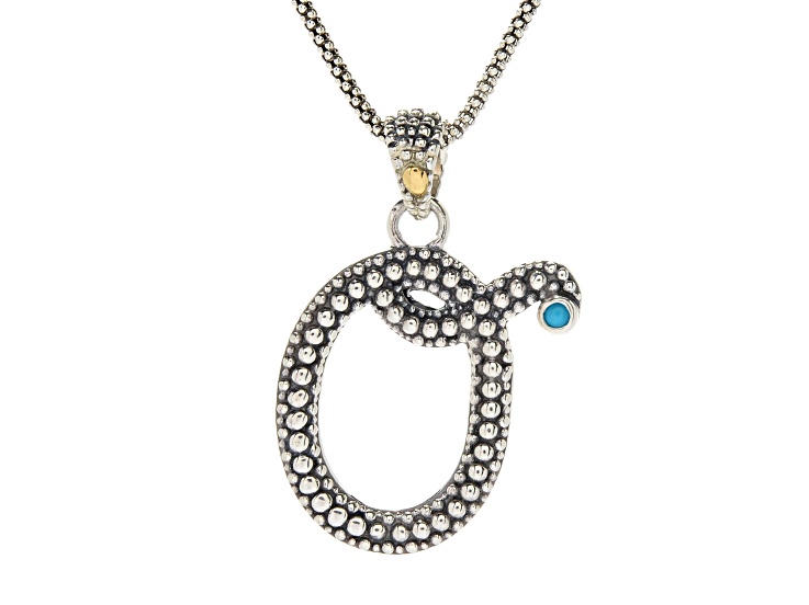 Silver Treasures by Samuel B. Sleeping Beauty Turquoise Sterling Silver and 18K Gold "O" Pend W/Chn