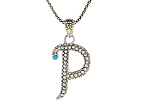 Silver Treasures by Samuel B. Sleeping Beauty Turquoise Sterling Silver and 18K Gold "P" Pend W/Chn