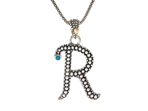 Silver Treasures by Samuel B. Sleeping Beauty Turquoise Sterling Silver and 18K Gold "R" Pend W/Chn