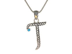 Silver Treasures by Samuel B. Sleeping Beauty Turquoise Sterling Silver and 18K Gold "T" Pend W/Chn