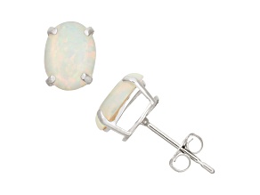 Oval Lab Created Opal 10K White Gold Earrings 5.4ctw