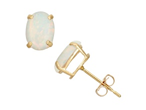 Oval Lab Created Opal 10K Yellow Gold Earrings 5.4ctw