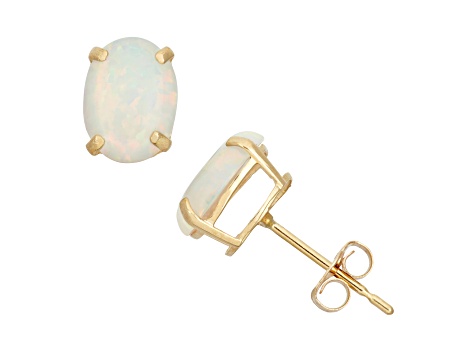 Oval Lab Created Opal 10K Yellow Gold Earrings 1.04ctw