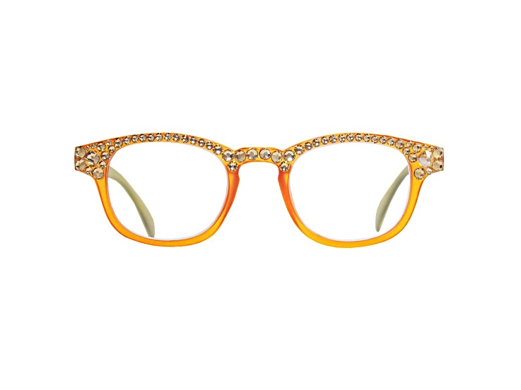 Green Crystal Square Frame Reading Glasses. Strength 2.00