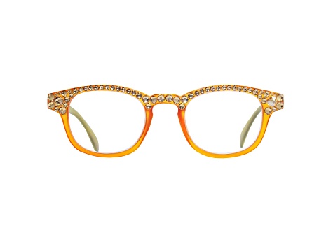 Green Crystal Square Frame Reading Glasses. Strength 2.00