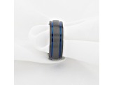 SHERIFF Domed Black Titanium Brushed Finish Men’s Wedding Ring with Blue Grooves 8mm