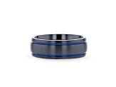 SHERIFF Domed Black Titanium Brushed Finish Men’s Wedding Ring with Blue Grooves 8mm