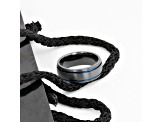 SHERIFF Domed Black Titanium Brushed Finish Men’s Wedding Ring with Blue Grooves 8mm