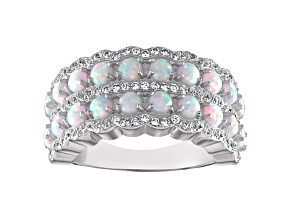 Sterling Silver Lab Created Opal and White Sapphire Ring 1.65ctw