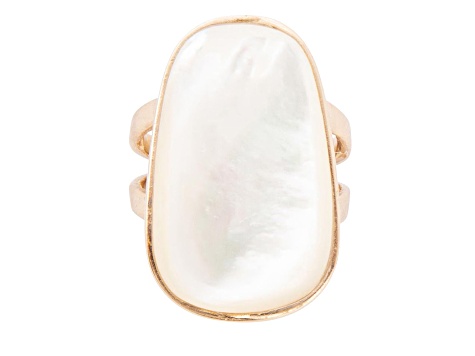 Barse Jewelry White Mother-of-Pearl Gold Tone High Class Ring