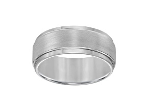 9mm Step-Edge Comfort Fit Band in Gray Tungsten Carbide with Brushed Finish