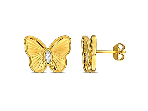 1/4 CT TGW Created White Sapphire Butterfly Stud Earrings in Yellow Plated Sterling Silver