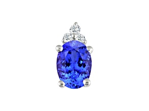 14K White Gold Oval Tanzanite and Diamond Pendant 0.75ctw