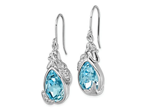 Rhodium Over Sterling Silver Polished Cubic Zirconia Mermaid Dangle Earrings