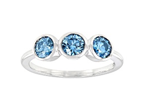 Blue Lab-Grown Diamond 14kt White Gold Bezel Set Ring 1.00ctw