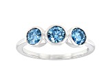 Blue Lab-Grown Diamond 14kt White Gold Bezel Set 3-Stone Ring 1.00ctw