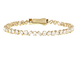 Oval and Emerald Cut White Lab-Grown Diamond 14k Yellow Gold Tennis Bracelet 7.00ctw